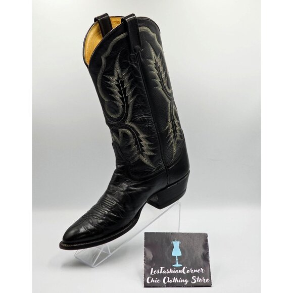 Tony Lama Men's Black Leather Western Cowboy Round Toe Boots Size 8D 2856 - Picture 14 of 16